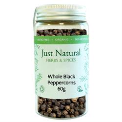 Just Natural Organic Black Peppercorns 55g Just Natural Glass Jar