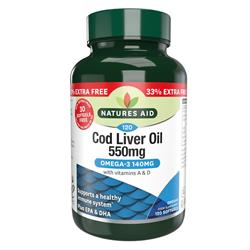 Natures Aid Cod Liver Oil 550mg 120 Caps 33% EXTRA FREE promotion pack