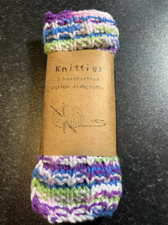 Knitties Handknitted Cotton Dishcloths Kitchen Cloth pack of 2 (various colours)