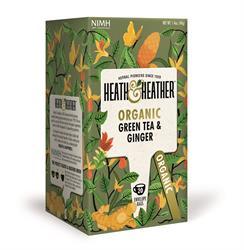 Heath & Heather Organic Green Tea with Ginger 20 envelope bags 40g