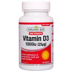 Natures Aid Vitamin D3 90 Tablets 1000iu (25ug)