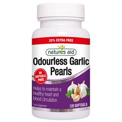 Natures Aid Garlic Pearls (Odourless) one-a-day - 33% EXTRA FREE 90+30 120 capsules