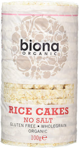 BIONA, Organic Rice Cakes No Salt 100g gluten free wholegrain