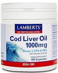 Lamberts COD LIVER OIL 1000mg (EPA 133mg/DHA 122mg) 180Caps