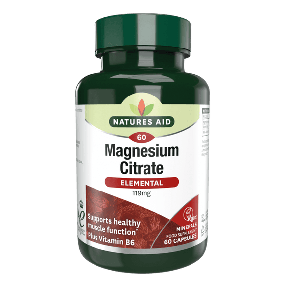 Natures Aid Magnesium Citrate 60 capsules 750mg elemental magnesium 119mg with vitamin B6